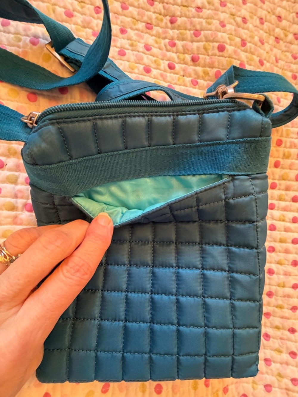 lug Quilted Crossbody Bag in Teal Blue-Great Condition - Picture 10 of 12